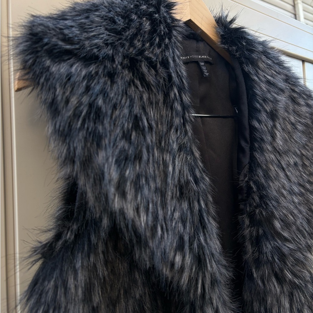 White House Black Market Faux Fur Vest in Black and Gray